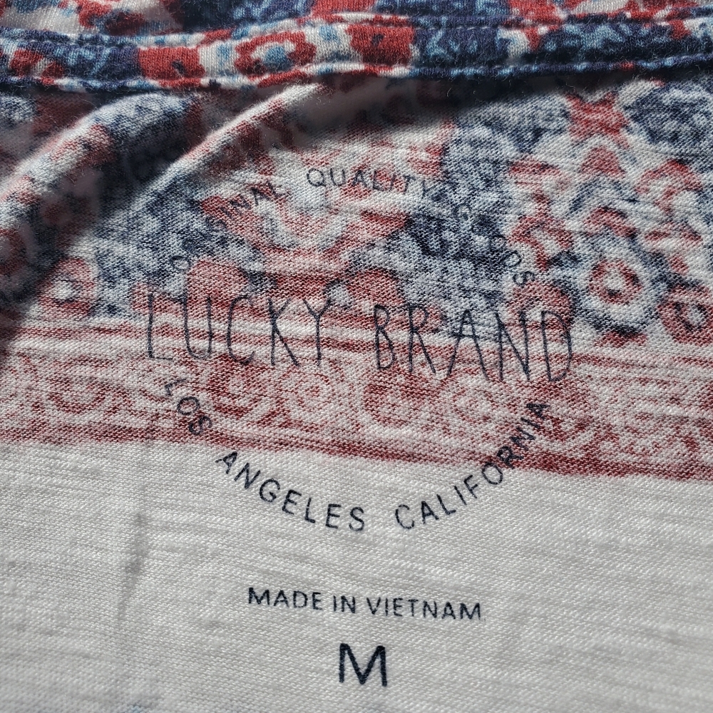 Lucky Brand dark red and blue pattened stripe boho slub bandana top cool comfort